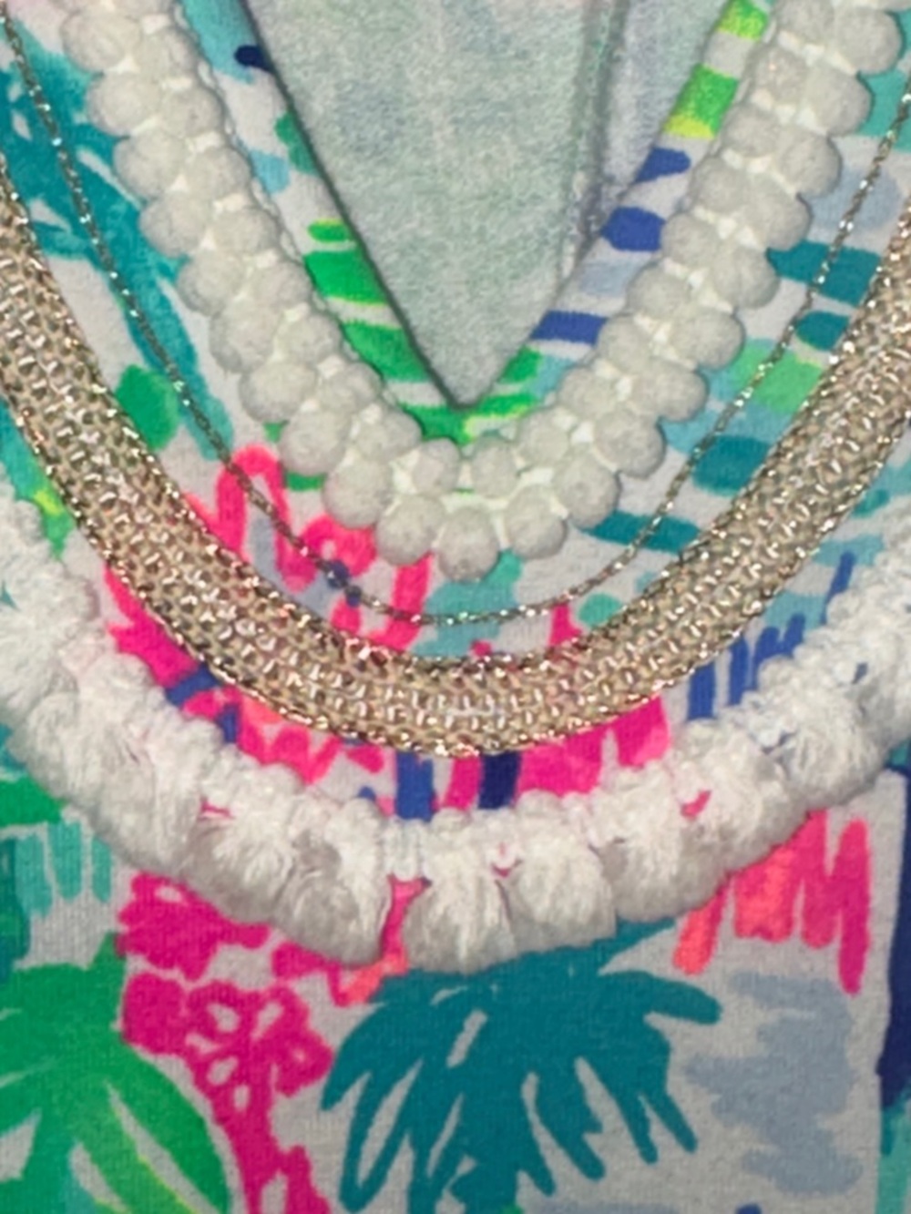 Lilly Pulitzer XL Tropical Shift Dress Gold Trim V-Neck - Picture 8 of 12